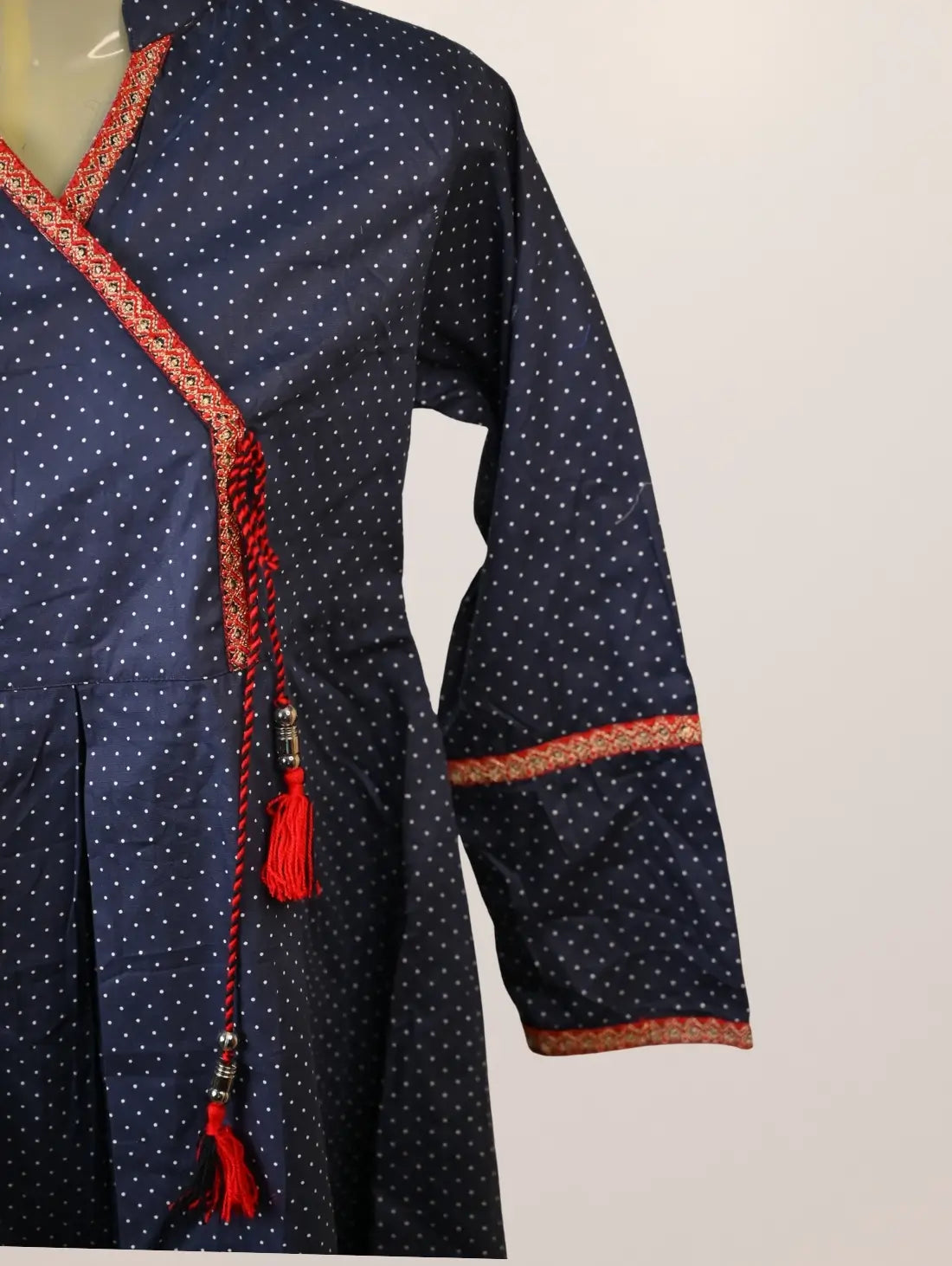Nazaakat Angrakha Kurti with Red Tassel Detail