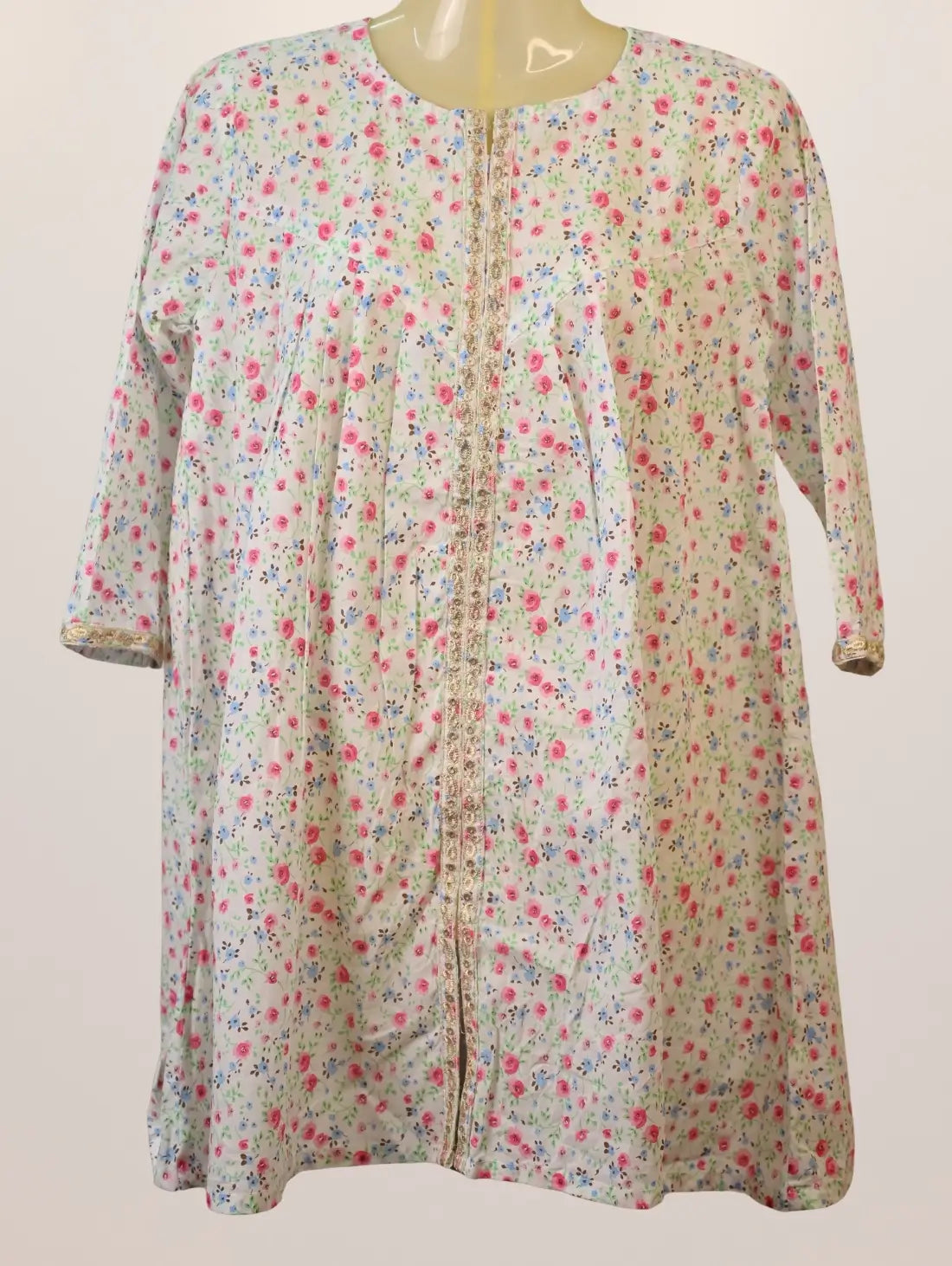 Chamak-e-Bahar Kurti with Gold Lace & Pastel Floral Print