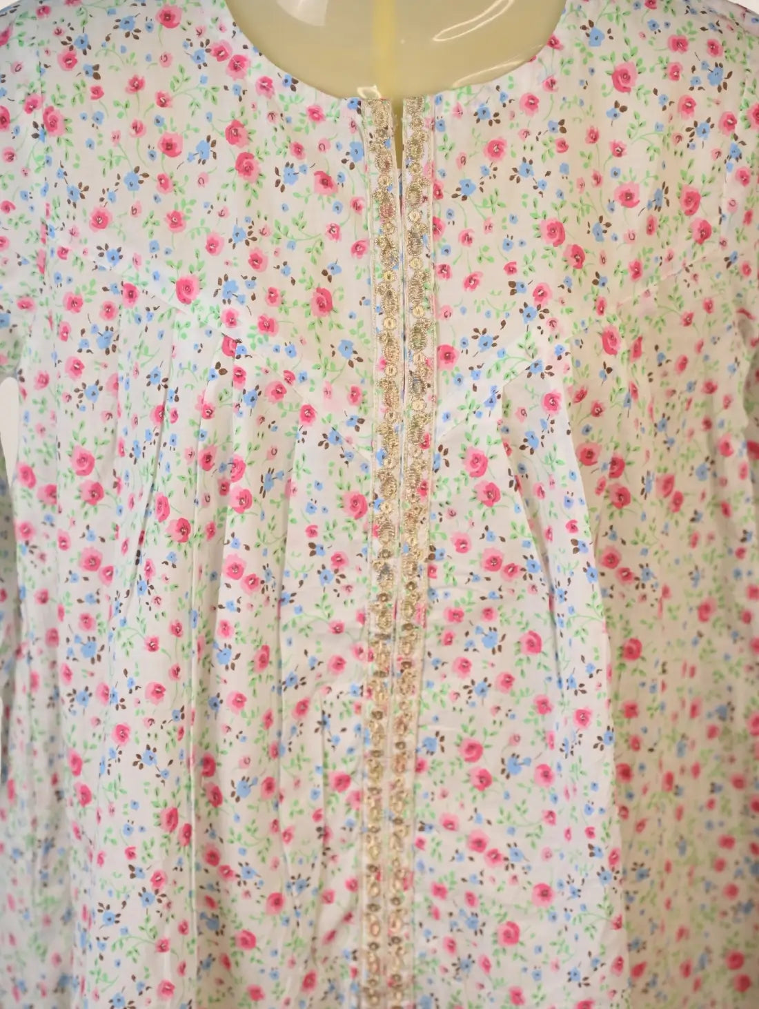 Chamak-e-Bahar Kurti with Gold Lace & Pastel Floral Print