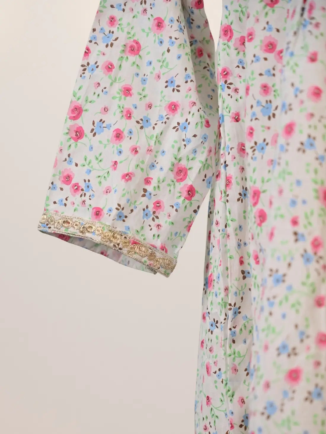 Chamak-e-Bahar Kurti with Gold Lace & Pastel Floral Print