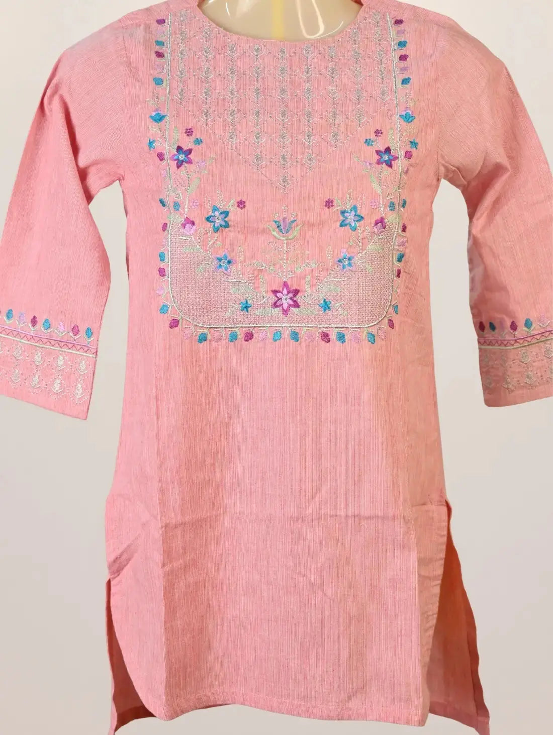 Blush Petals Kurti with Pastel Floral Embroidery