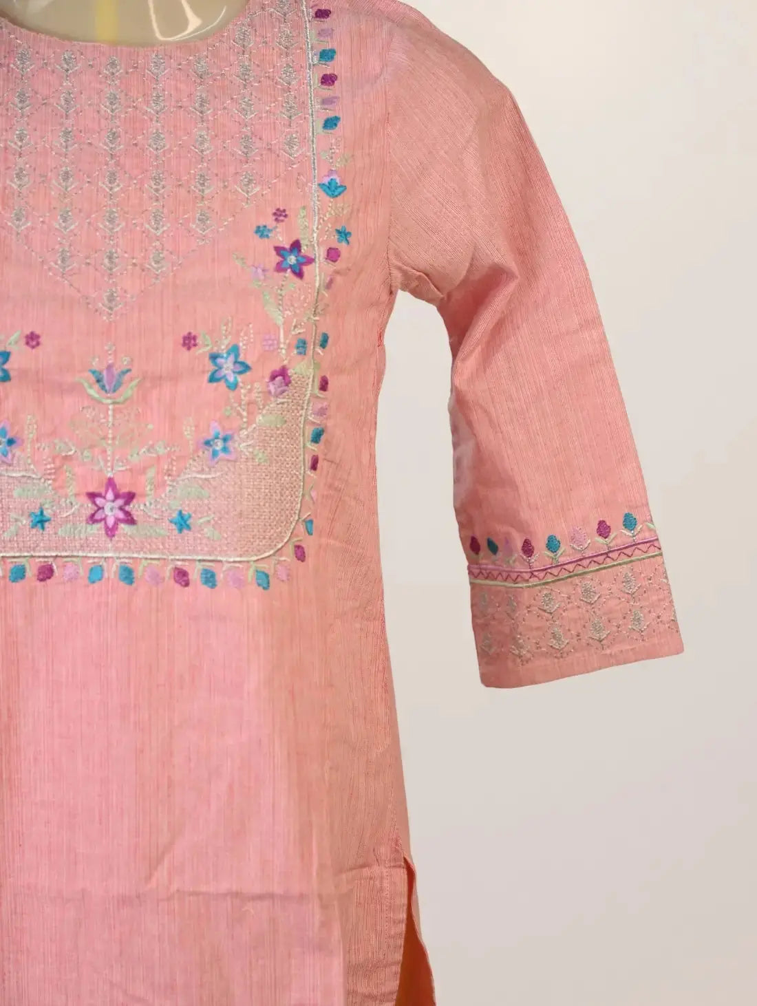 Blush Petals Kurti with Pastel Floral Embroidery