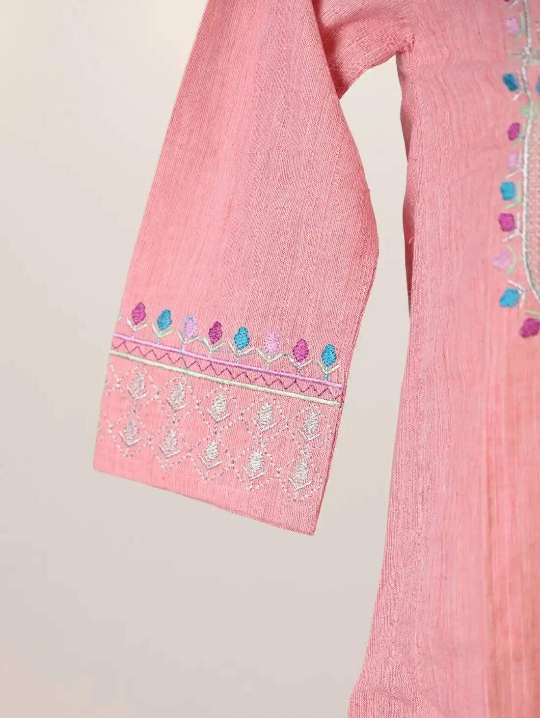 Blush Petals Kurti with Pastel Floral Embroidery