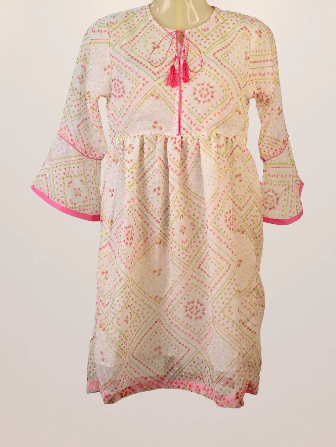 Gulaabi Gehna Kurti with Tassel Tie & Golden Motif Print