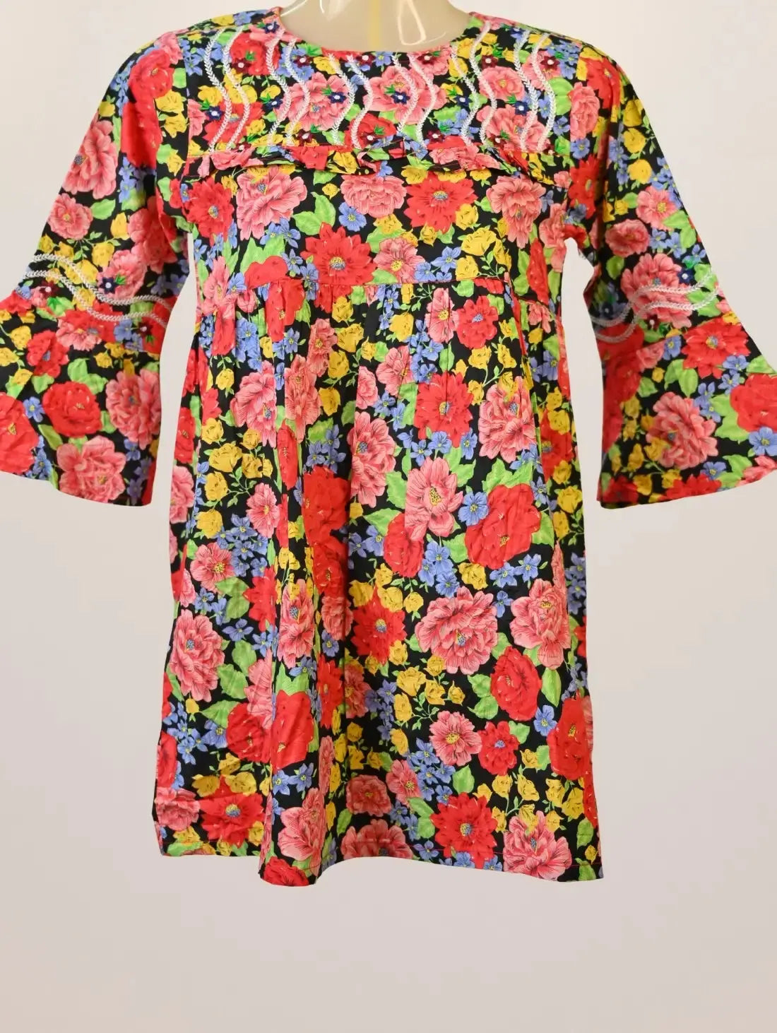 Festive Flora Kurti with Embroidered Yoke & Flared Sleeves