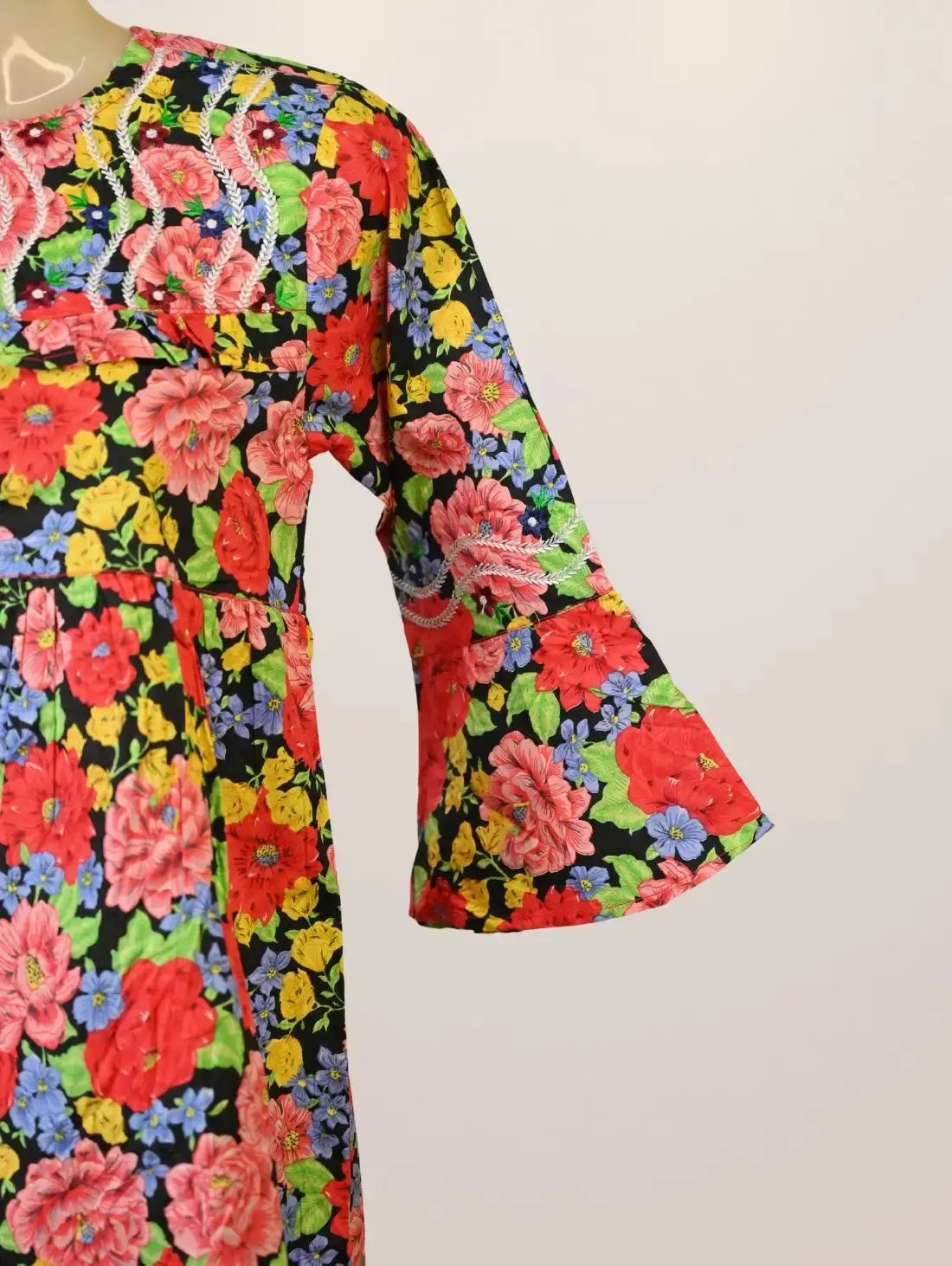 Festive Flora Kurti with Embroidered Yoke & Flared Sleeves
