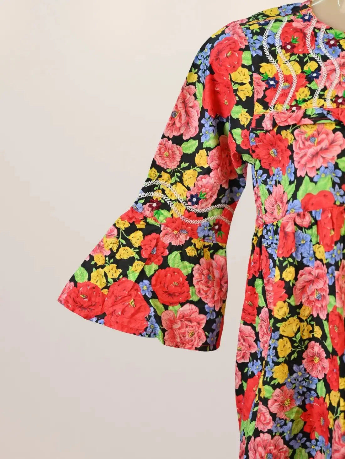 Festive Flora Kurti with Embroidered Yoke & Flared Sleeves