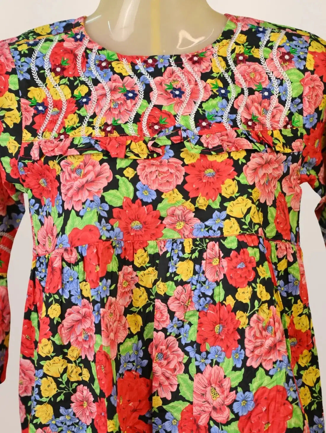 Festive Flora Kurti with Embroidered Yoke & Flared Sleeves
