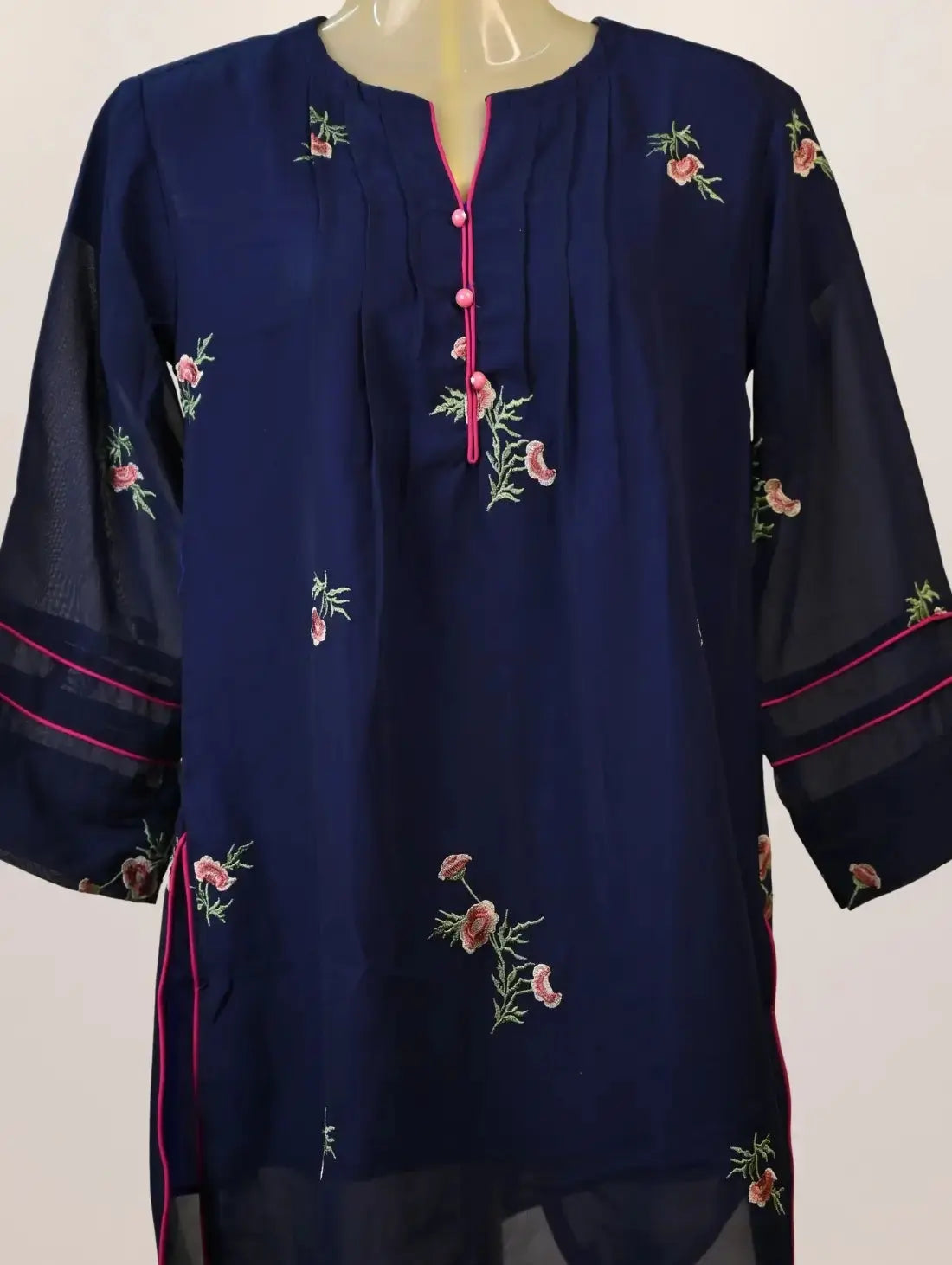Midnight Rose Kurti with Subtle Embroidery & Pink Accents