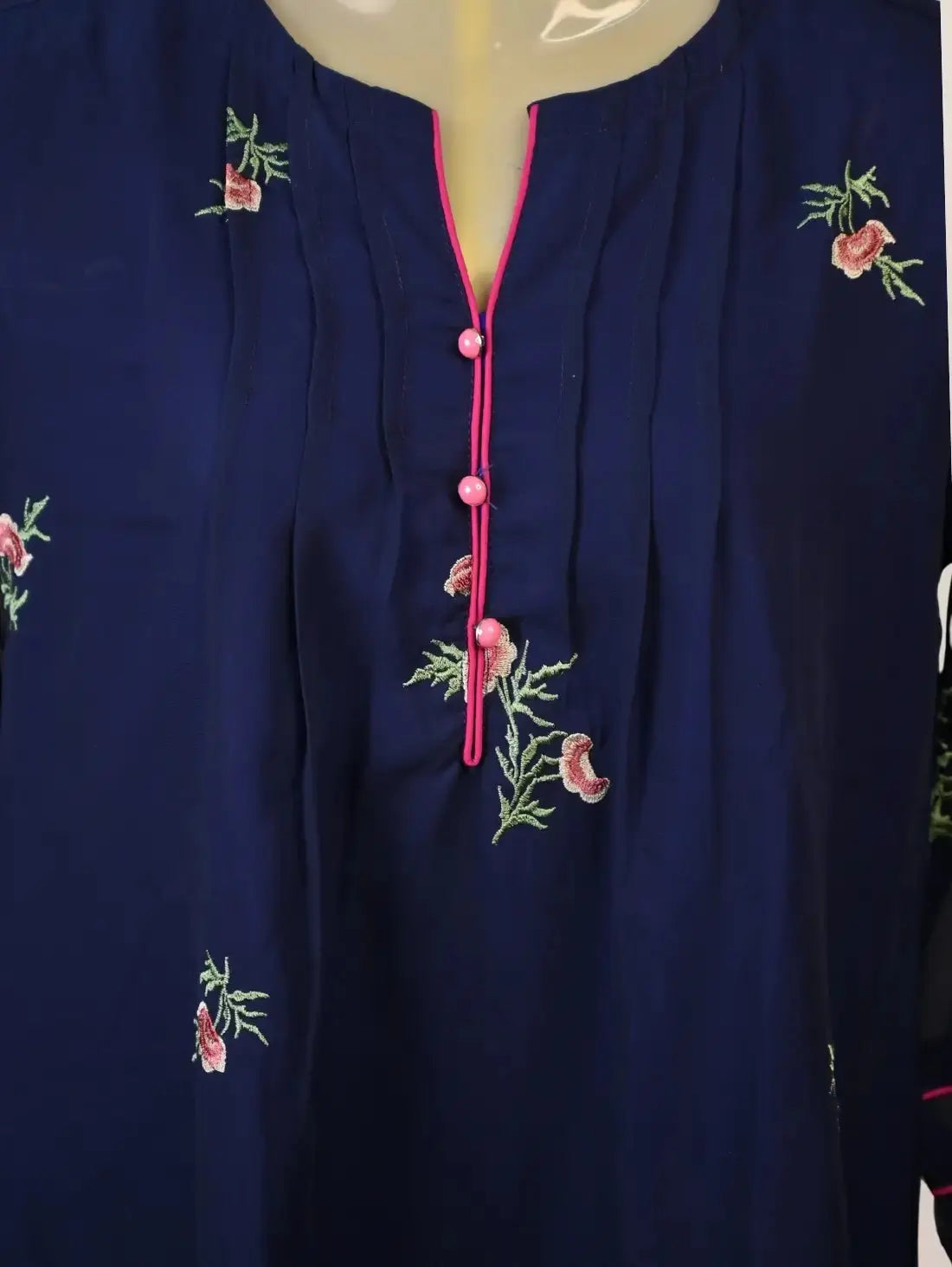 Midnight Rose Kurti with Subtle Embroidery & Pink Accents