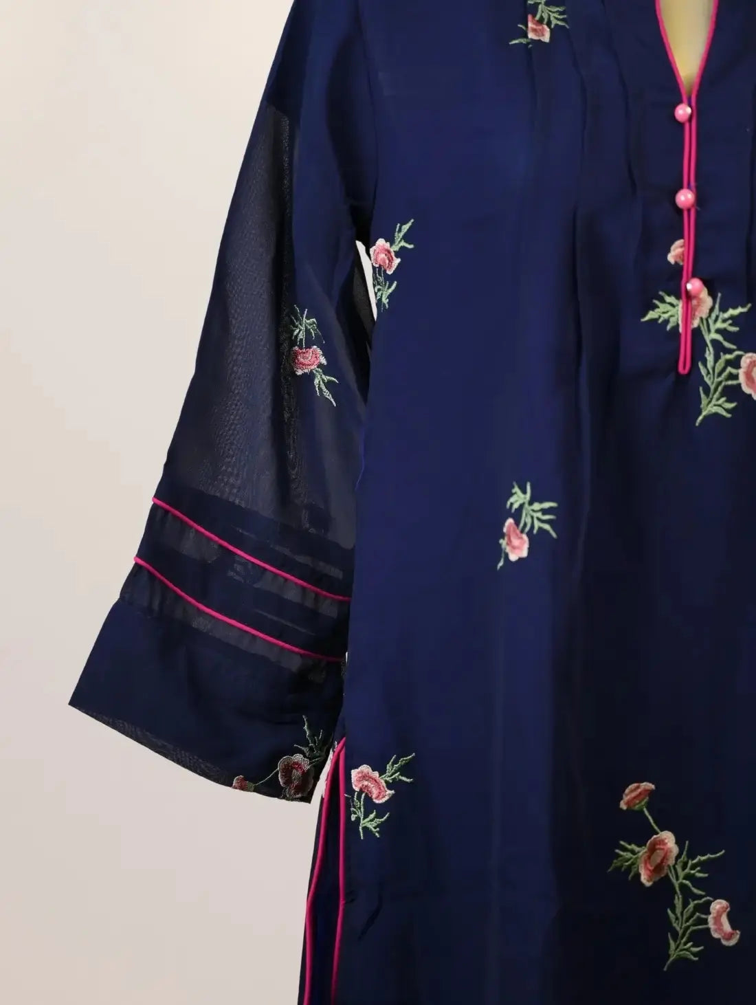 Midnight Rose Kurti with Subtle Embroidery & Pink Accents