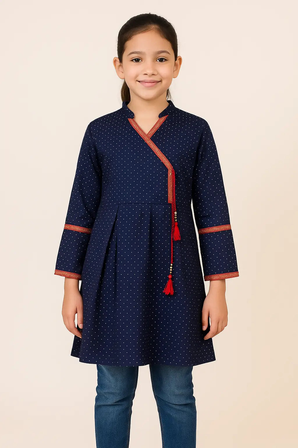 Nazaakat Angrakha Kurti with Red Tassel Detail